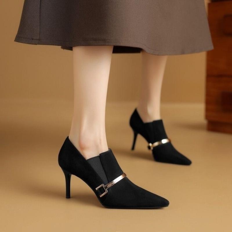 

Female Shoes New High Heels Retro Dress Pumps Women Metal Decoration Pointed Toe Slip on Thin Heels Shoes Female 34 чёрный