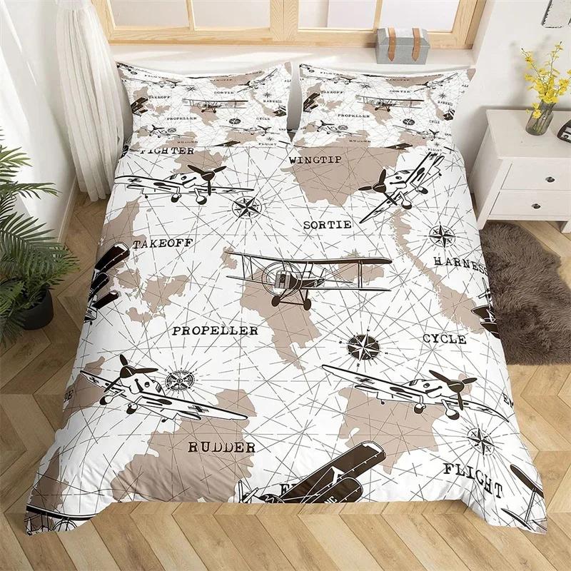 

Young Boys Airplane Soft Duvet Cover Set Children Kids Carton Aircraft Beding Set Microfiber Vintage Airplanes Print Comfortable Quilt Cover Single 120*200cm Single