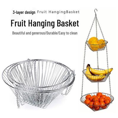 Wrought Iron Three-Tier Folding Fruit Storage Basket