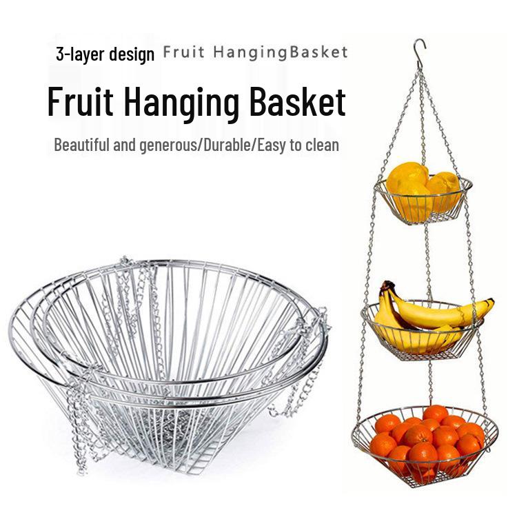 Wrought Iron Three-Tier Folding Fruit Storage Basket