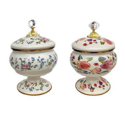 Enamel Storage Set Tister Tea Storage Decorative Oil Can Floral Motif for