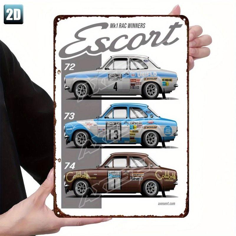 Racing Car Retro Style Metal Decorative Painting for Garage Room Decor