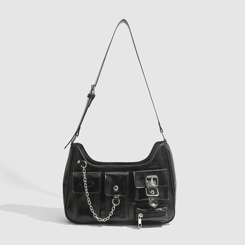 

Richme Punk Fashion Trend Новый дизайн Цепи Crossbody Сумки через плечо Harajuku Y2k PU Индивидуальность Женские сумки 30x8x20cm чёрный