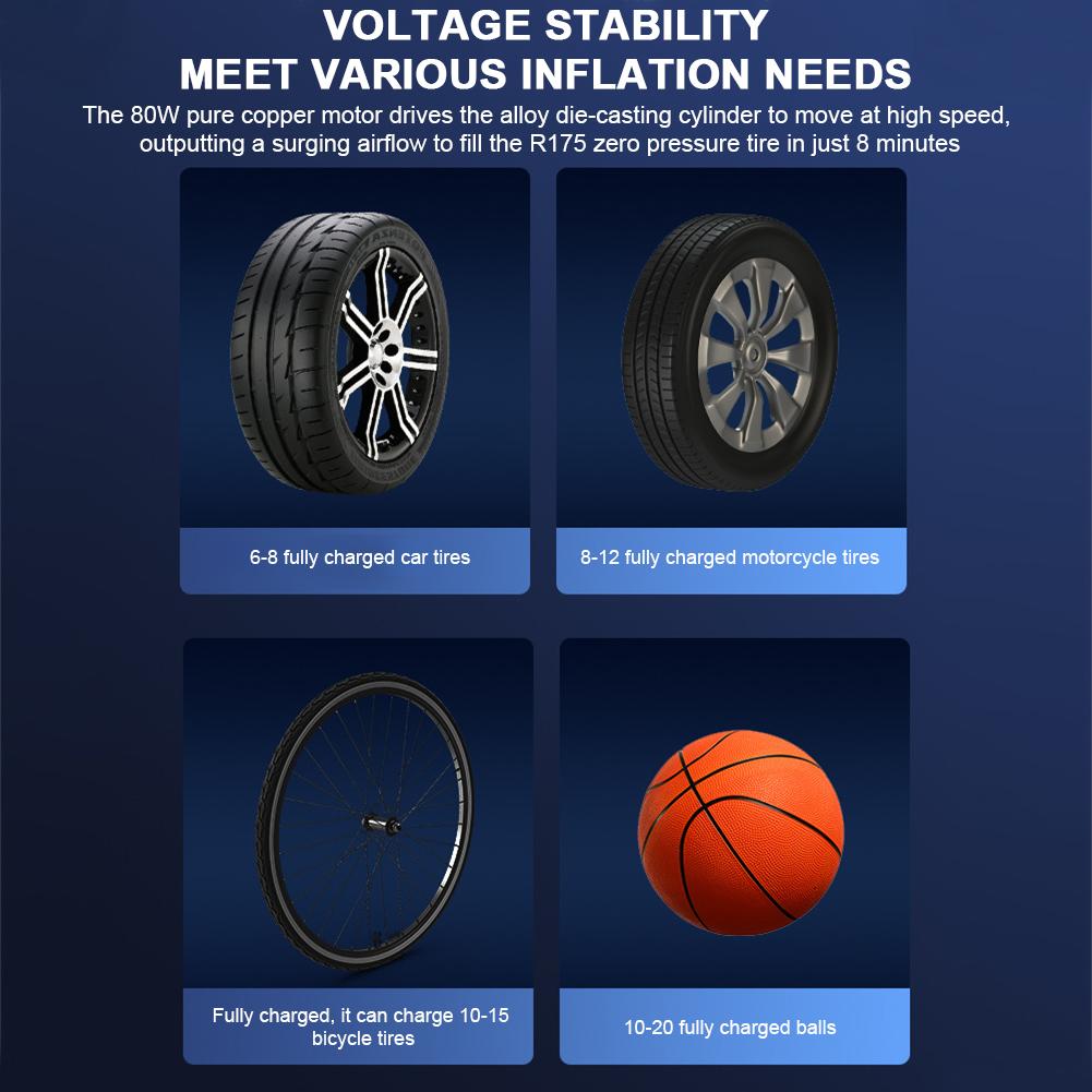 Electric Tire Inflator Pump Portable Car Air Compressor Wireless Rechargeable Air Pump Tire Inflator for Motorcycle Bicycle Ball