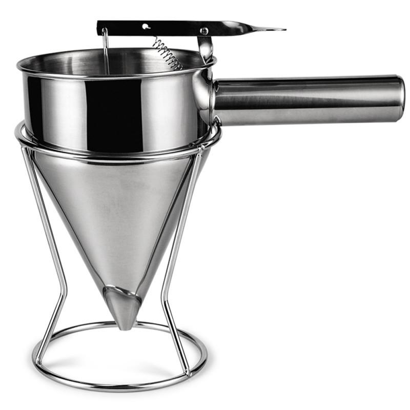 Stainless Steel Pancake Cake Batter Dispenser Piston Funnel, Cream Dosing Dispenser Funnel, Sauce Oil Wine Funnel, Takoyaki Making Funnel With Stand, серебряный