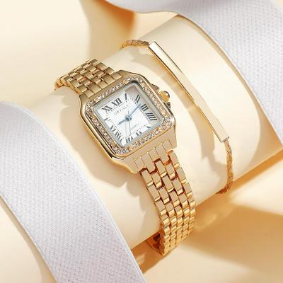 Luxury Women's Fashion Square Watches Gold Alloy Strap Ladies Quartz Wristwatches Qualities Female Roman Scale Clock