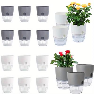 10/5 Pièces Pot de Fleur en Plastique à Arrosage Automatique Double Couche Hydroponie Plantes Pot Bonsaï Vases Plante Succulente Potée Décoration Maison Bureau