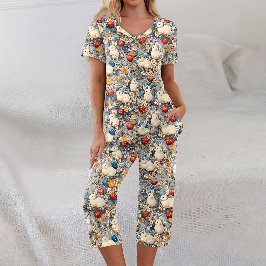 2 Piece Sets For Women Short Sleeve Top And Pants With Pockets Workout Soft  Print Sets