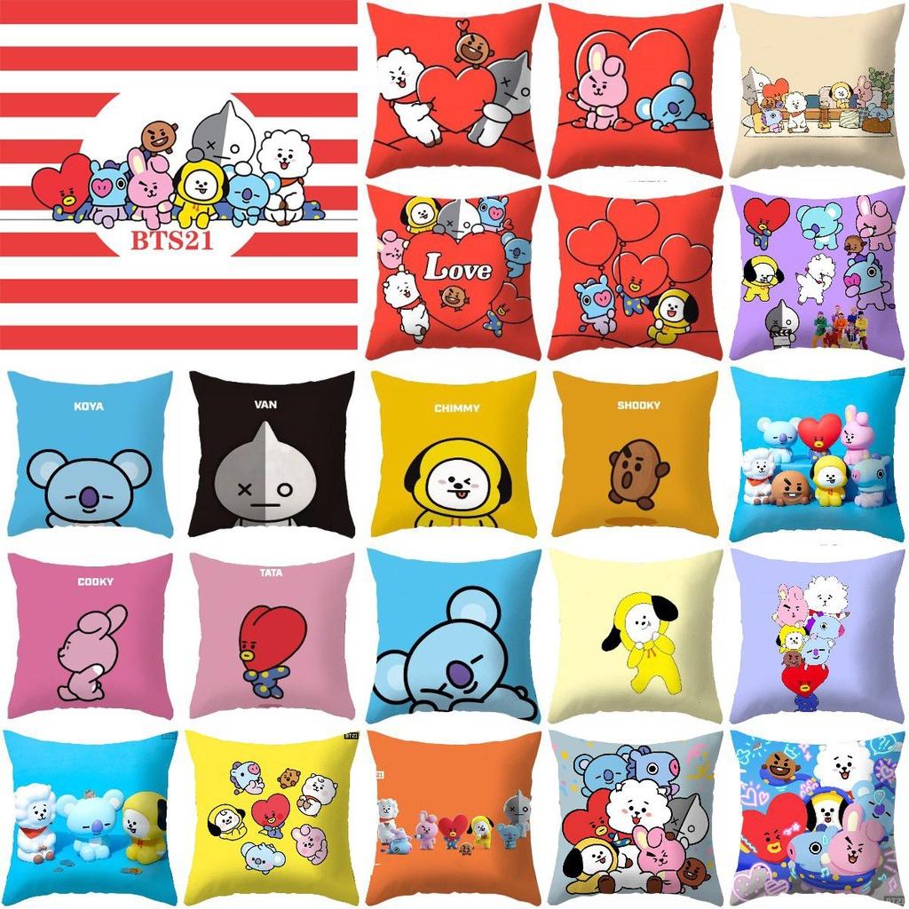 Cartoon Bt21 Cushion Cover Decorative Soft Pillow Case Sofa Car Protector Throw