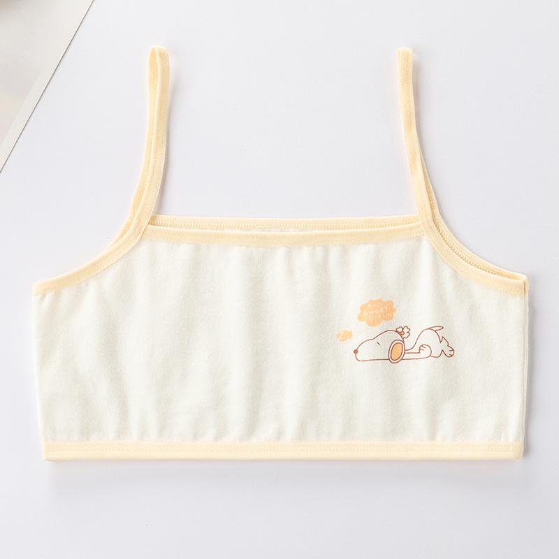Girls' Cotton Breathable Training Bra - Wire-Free, Cartoon Design, Ages 8-12.