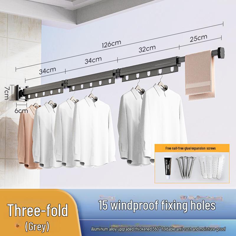 "Punch-Free Suction Cup Folding Clothes Rack - Telescopic Invisible Balcony Rod"
