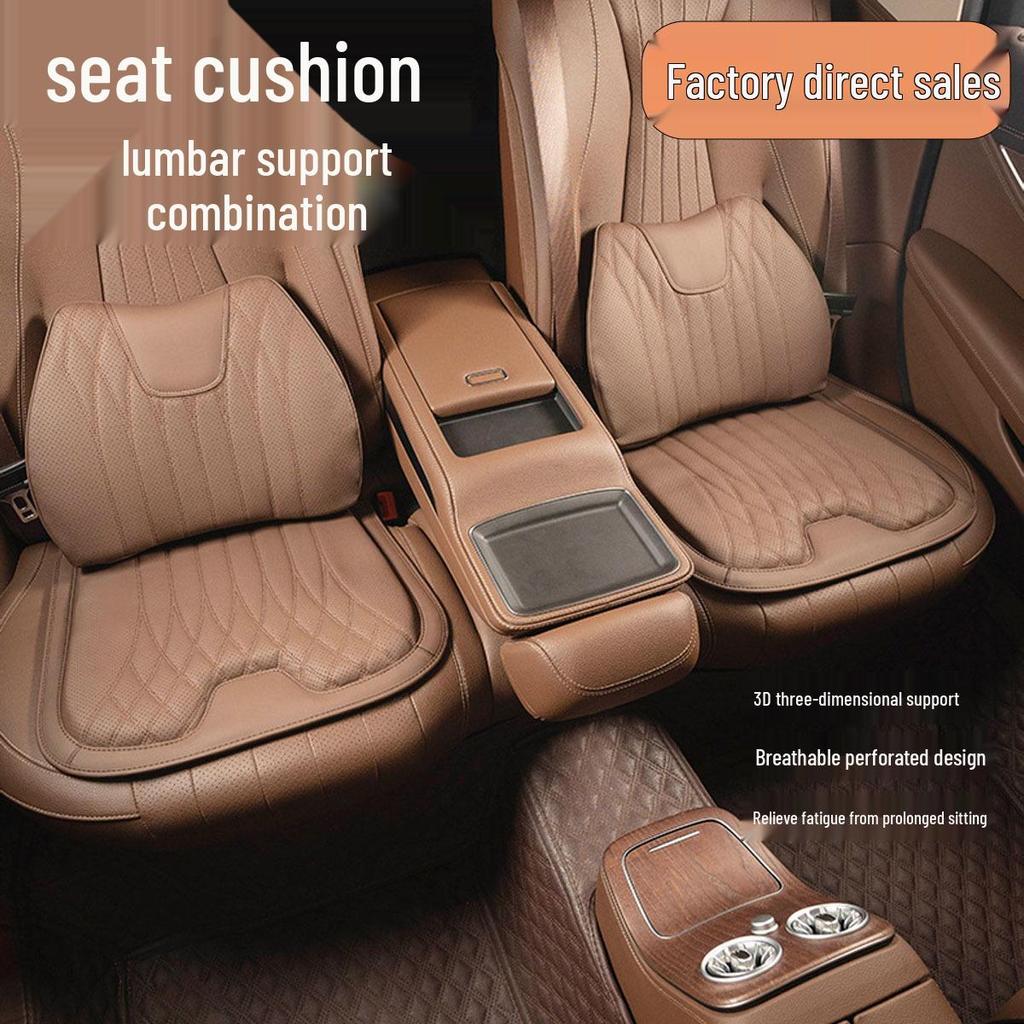 Poduszka lędźwiowa do samochodu ze skóry nappa - Uniwersalna poduszka na siedzenie z pianki memory na wszystkie pory roku