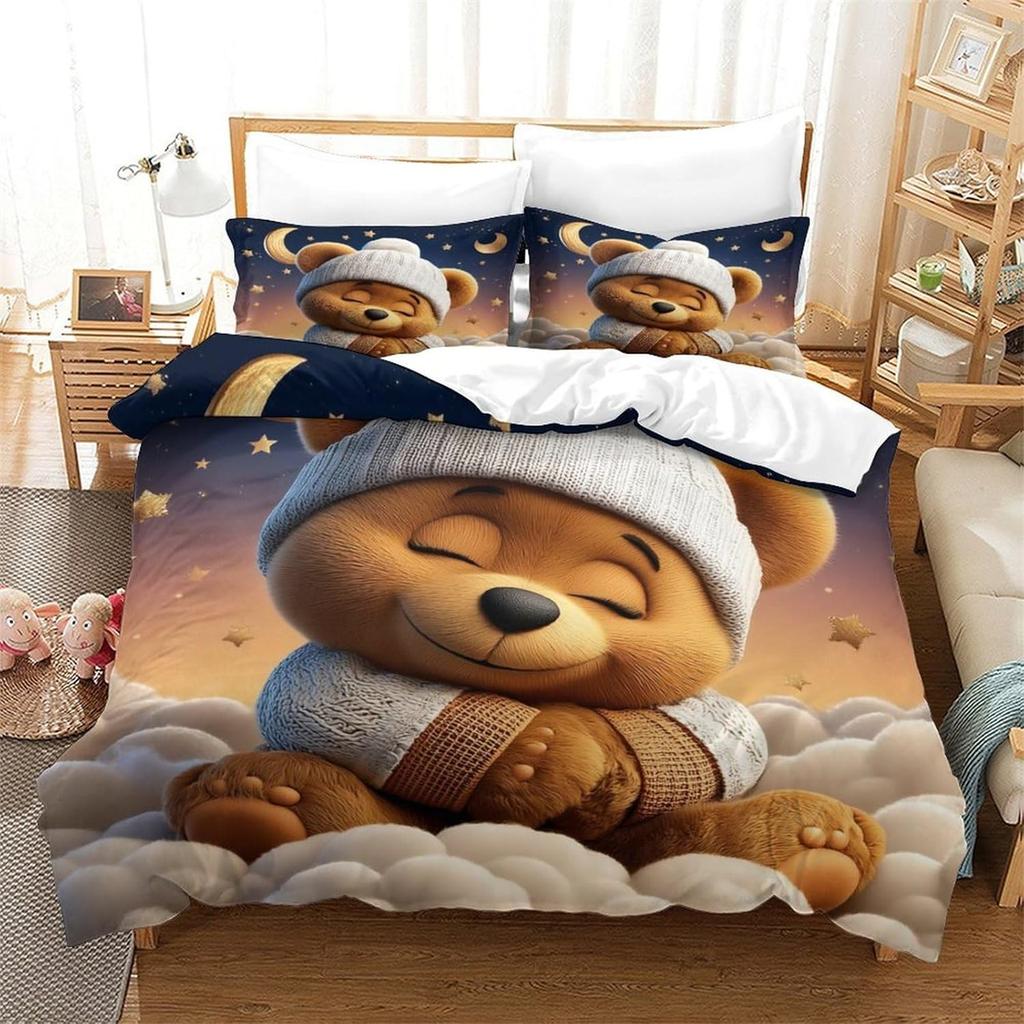 Bettwäsche-Set mit Teddybär, 3D-Digitaldruck, Tiermotive, Wildtiere, Bettbezug, 2-teiliges Set, Steppdeckenbezug, Universell für alle Jahreszeiten