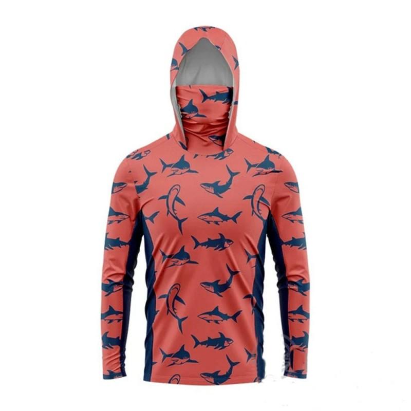 Lightweight Ice Silk Fishing Shirt With Hood Face Cover Long Sleeve UV Protection Quick Dry Outdoor Fly Apparel