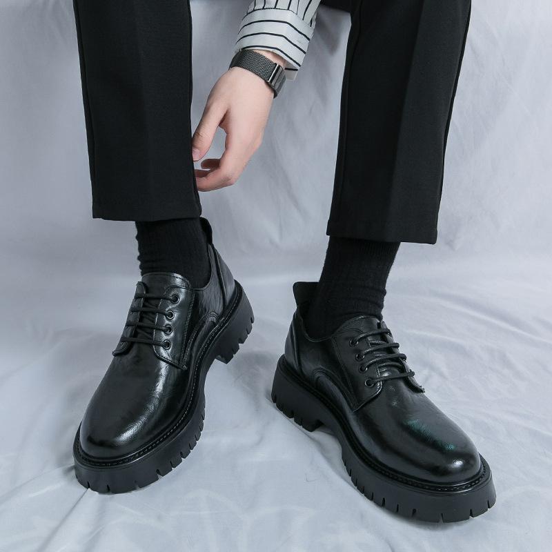 European and American Leather Shoes Men's Outdoor Street Commuting Casual Shoes Spring and Autumn New Fashion Retro Heightening Platform Business Men