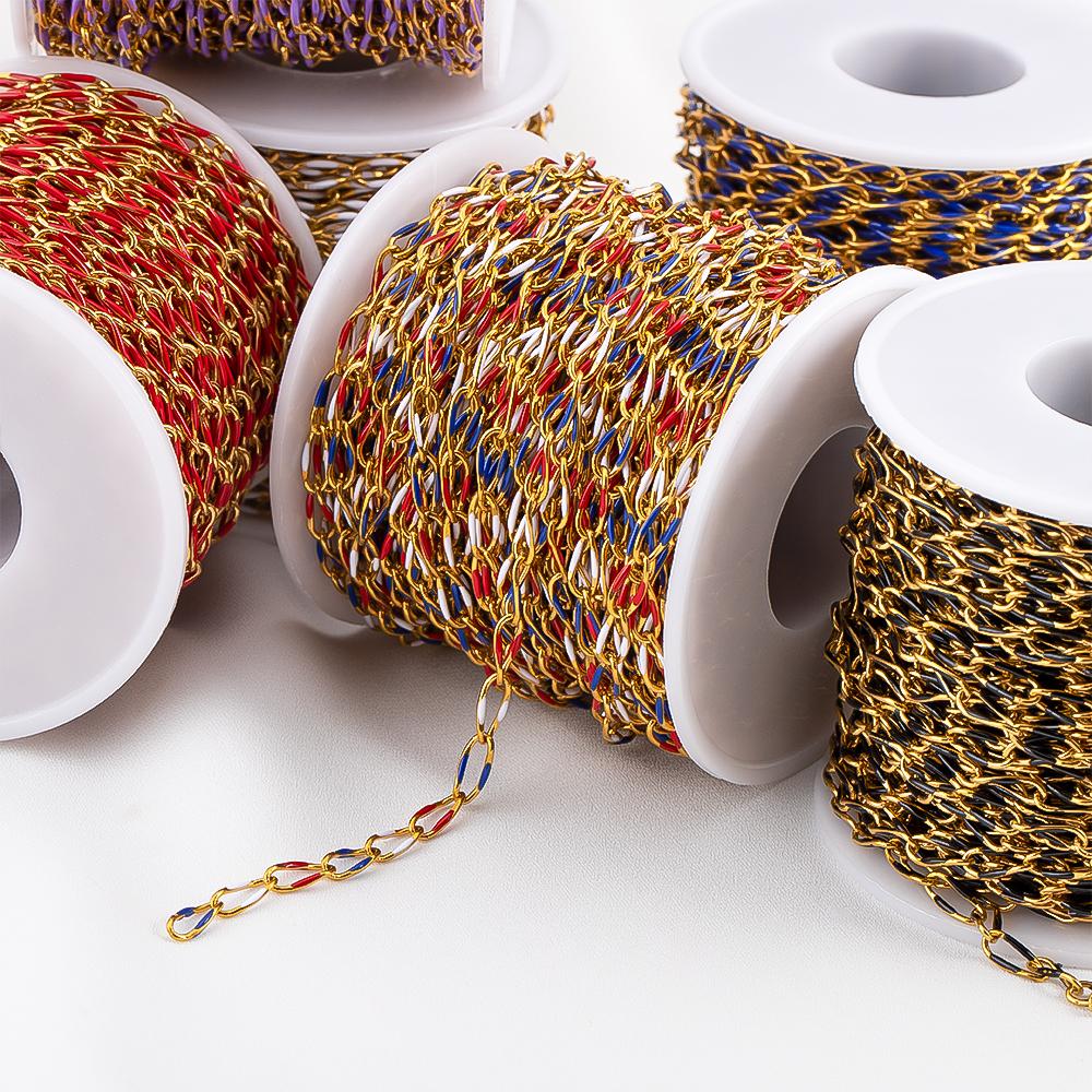 1 Meter Emaille-Kordelkette Edelstahl-Seil Rolo-Glieder Körper Goldene Kette Gürtel für Schmuckherstellung DIY Halskette Armband Handwerk