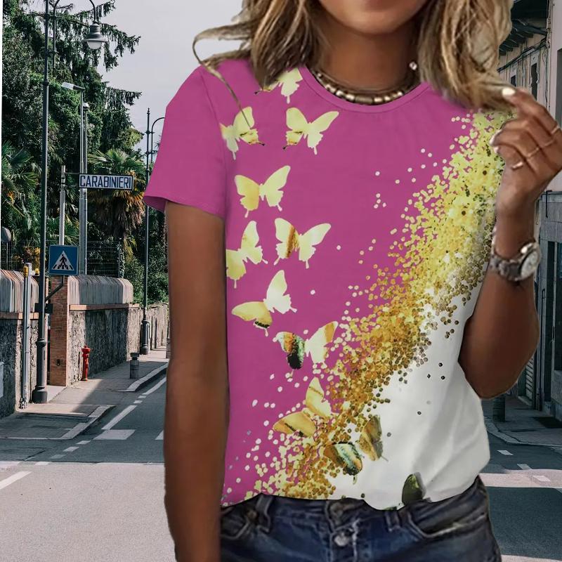 Fashion Women Golden Butterfly Print T Shirt Funny Casual O-neck Short Sleeves T-shirt Summer Female Tee Shirt