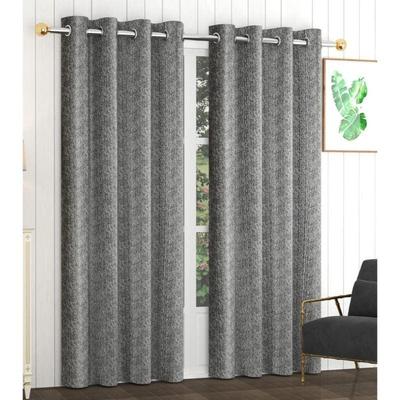 Set of 2 Piece Heavy Quality Polyester Texture Design Black Color Eyelet Window Curtains