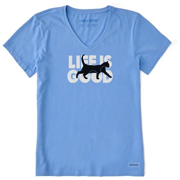 Life is Good. Women s LIG Cat Short Sleeve Crusher Vee, Cornflower Blue S