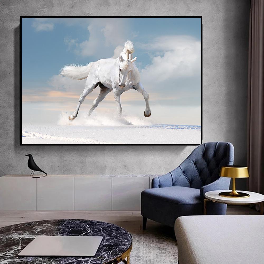 Horse Wall Art Posters Horse Running Canvas Art Print Painting Beautiful Horses Pictures for Modern Home Living Room Decoration