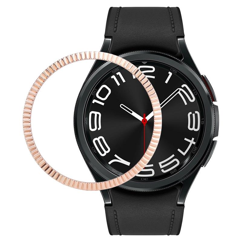 

For Samsung Galaxy Watch6 Classic 43mm Bezel Ring Zinc Alloy Wave Pattern Bezel Adhesive Frame Cover B