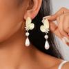 Diamond-encrusted Imitation Pearl Hollow Butterfly Water Drop Silver Needle Earrings Elegant Earrings