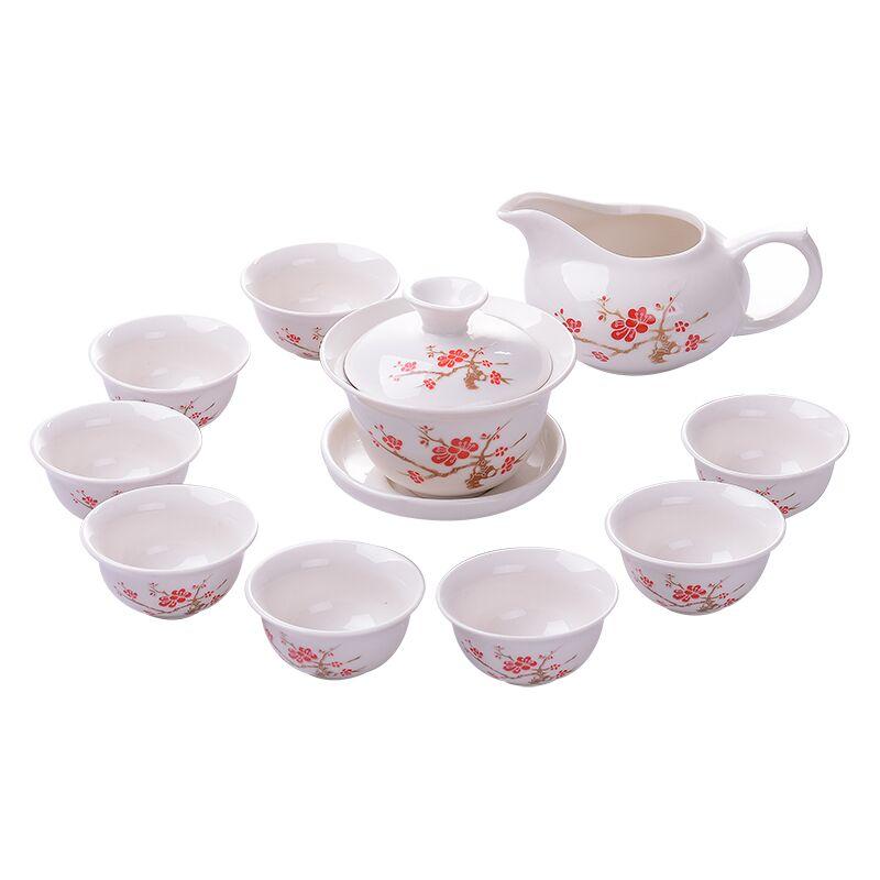 Tea Set Green Ceramic Home Brewing Tea Kung Fu Bowl Set of Simple Office Parlor Tea Cups