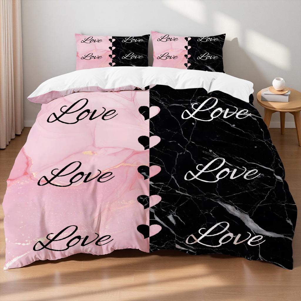 3pcs Valentine'S Day Romantic Rose Love Letter Pattern Duvets Cover Set,valentines Day Heart Shape, Marble Pattern Funy Decor