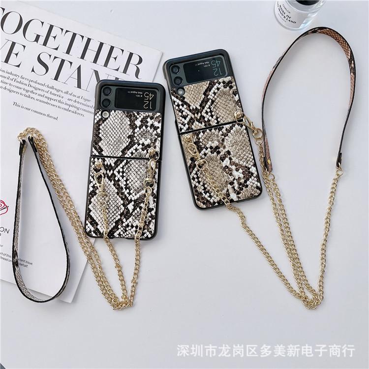 Galaxy Z Flip4 Phone Case Snakeskin Twill Chain for Samsung ZFlip3 Up and Down Folding Case