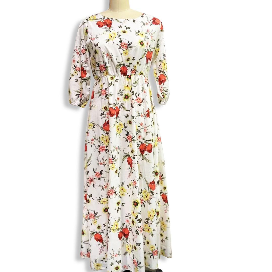 

Европейское и американское женское шифоновое длинное платье с большим распашным принтом, платье в богемном праздничном стиле S белый