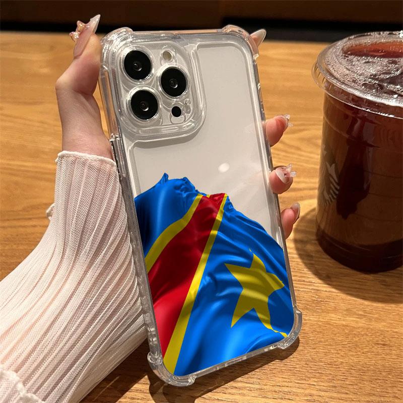 

The Congo Flag LOGO Phone Case Clear For iPhone 17 16 14 15 11 12 13 Pro Max Fundas 16E 15 16 Plus 17 Air Soft Shockproof Cover iPhone 15 Pro