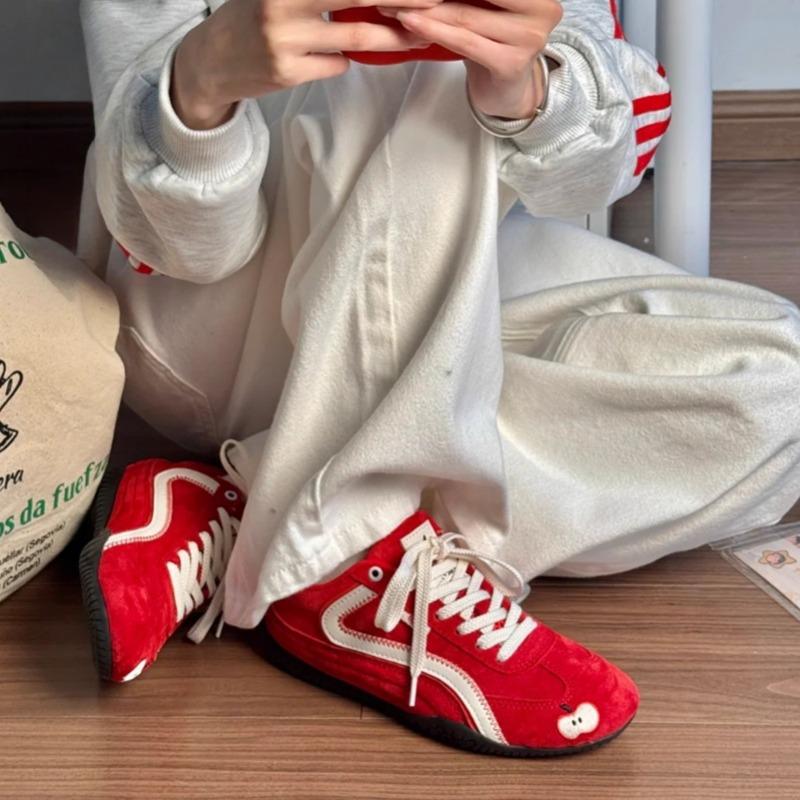 Frühling und Sommer rot retro vielseitig farblich passend Schnürer lässige Sportschuhe Damenschuhe mit dünner Sohle