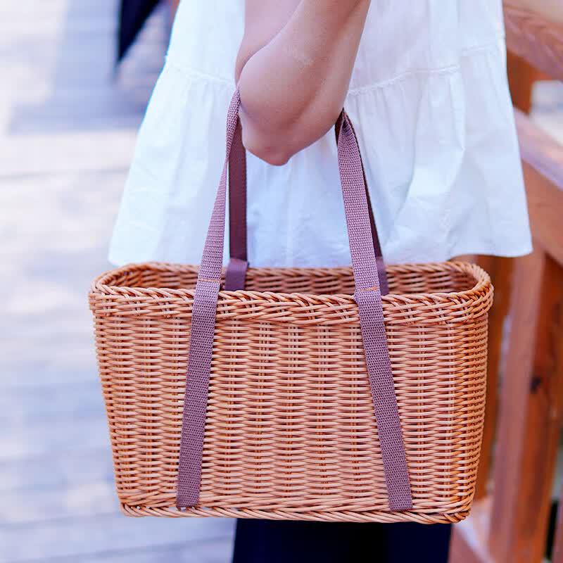 Handwoven Rattan-Look Picnic Basket
