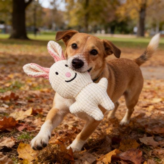 Stuffed Bunny Dog Toy Squeaky Plush Animal Dog Chew Toy Teeth Cleaning Toy for Puppy Teething Dogs Entertainment