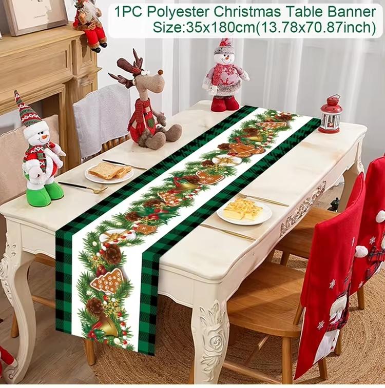 Christmas Table Runner Merry Christmas Decorations For Home 2024 Cristmas Table Flag Cover Navidad Noel Gift New Year Tablecloth