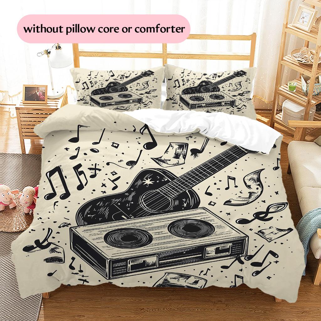 Musical instrument notes Pattern Bedding Quilt Set Quilt Cover Pillowcase Home Decoration Gift (1 * duvet cover + 2 * pillowcase, without core)