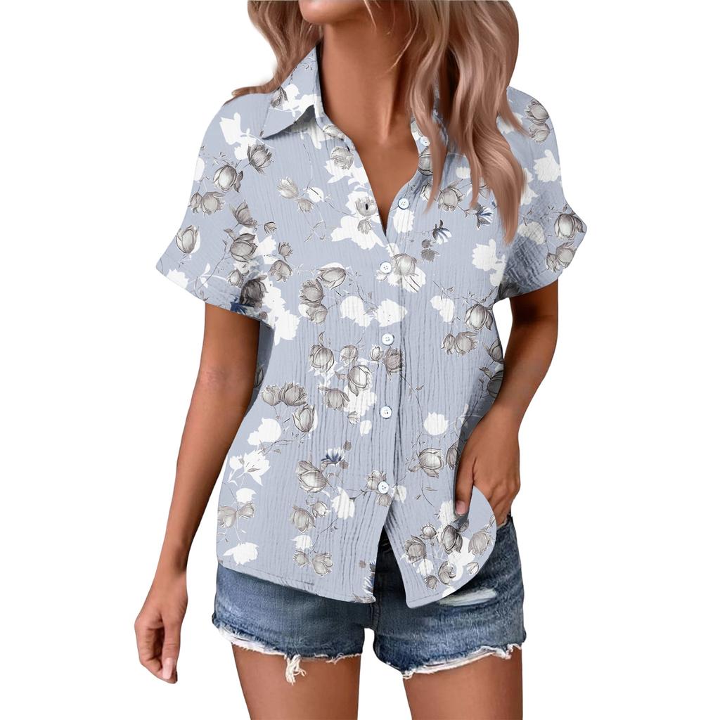 Women's Fashionable Casual Loose Floral Print Short-sleeved Shirt