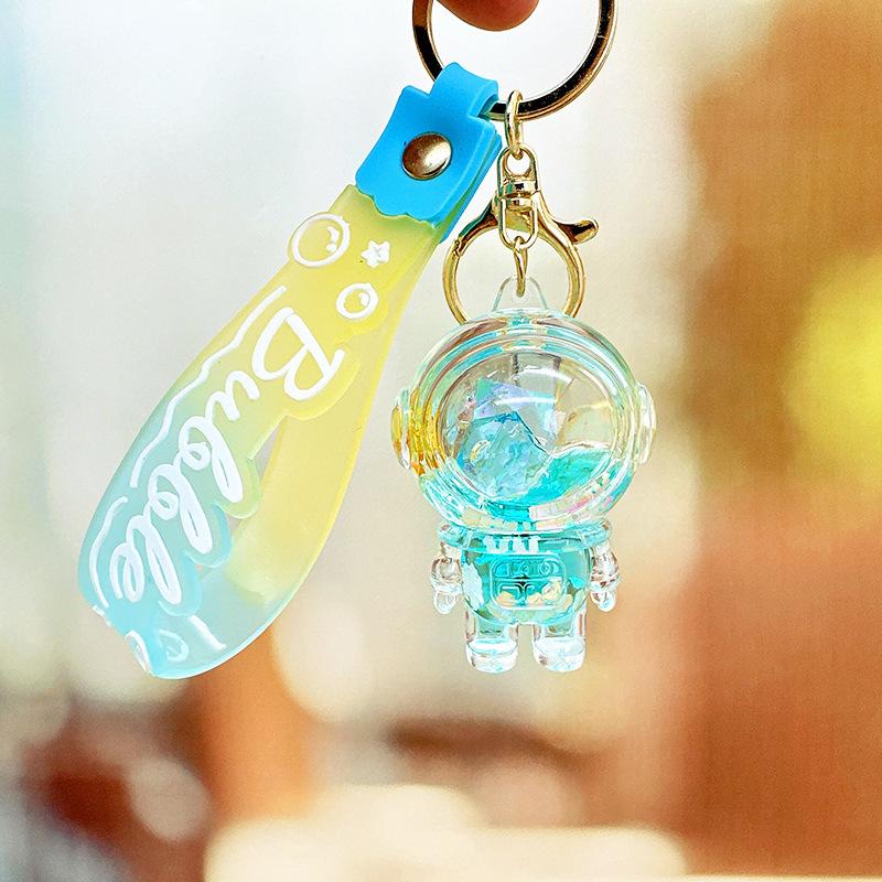 Cartoon Colorful Quicksand Bottle Keychain Student Backpack Keychain Oil Liquid Acrylic Floating Doll Pendant