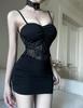 Spicy Waist-Cinched Lace Patchwork Tassel Mini Dress