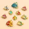9 Styles Stainless Steel 18K Gold Colorful Enamel Ocean Series Fish Pendant DIY Necklace Bracelet Charms