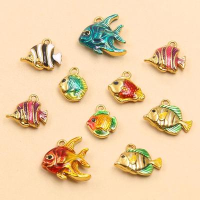 9 Stile Edelstahl 18K Gold Bunte Emaille Meeres-Serie Fisch Anhänger DIY Halskette Armband Charms