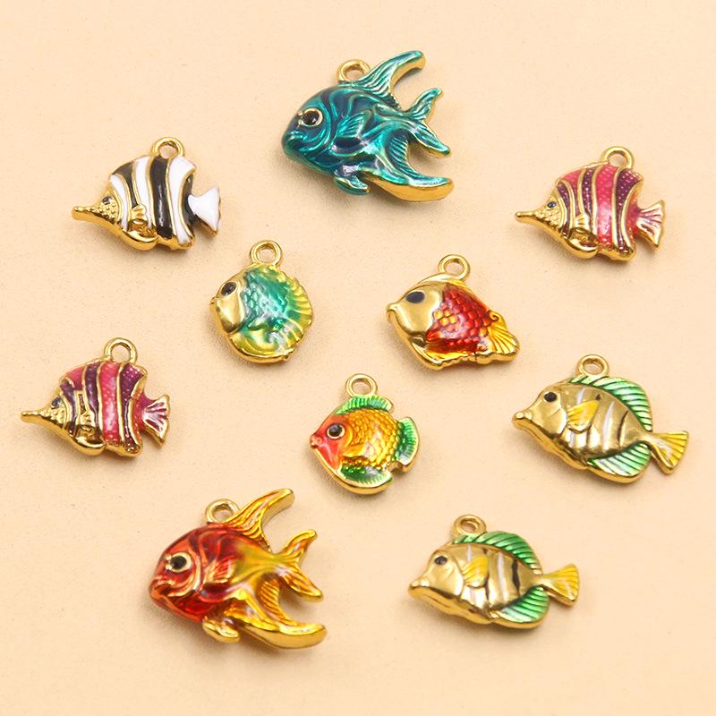 9 Styles Stainless Steel 18K Gold Colorful Enamel Ocean Series Fish Pendant DIY Necklace Bracelet Charms