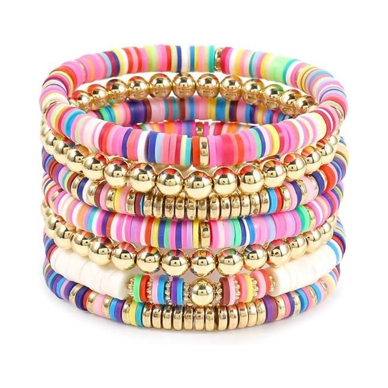 Fashion Colorful Beaded Bracelet Elastic Bracelet Soft Clay Stacking Bracelet Suitable for Casual and Party Wear