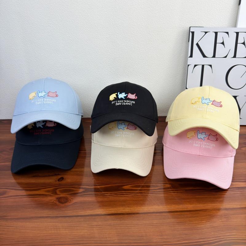 Cute cartoon animal baseball cap spring and summer big head circumference soft top cap women's fashion versatile hat