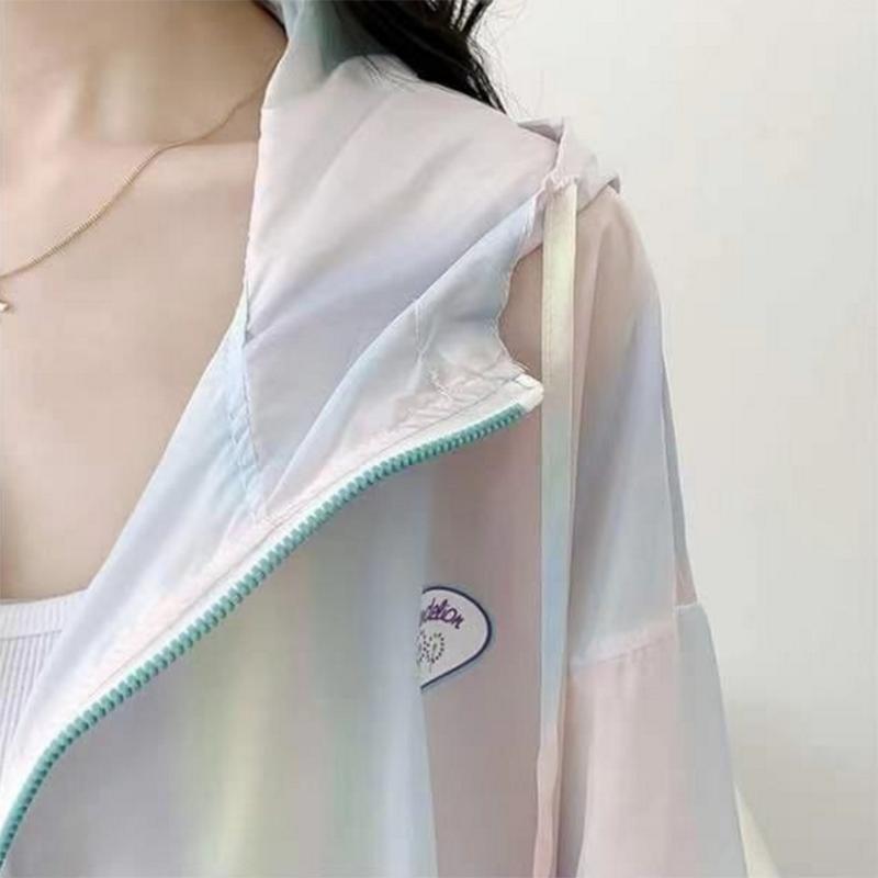 Eisseide Farbverlauf Japanische Sonnenschutzkleidung Damen Sommer Dünnes Sonnenschutzhemd mit Kapuze All-Match Loose Student Fresh Coat