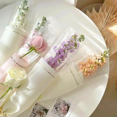 20 Pieces Waterproof Single Flower Wrapping Bags Romantic Transparent Bouquet Packaging Bag Plastic Integrated