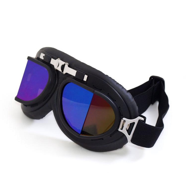 Retro Silver Frame Harley Motorcycle Goggles - Foldable Windproof Antique Bronze Design for Karting