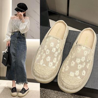 Baotou Medio Arrastre Ropa de Mujer Verano Nueva Moda Malla Transpirable Medio Soporte Suela Gruesa Zapatillas de Pescador