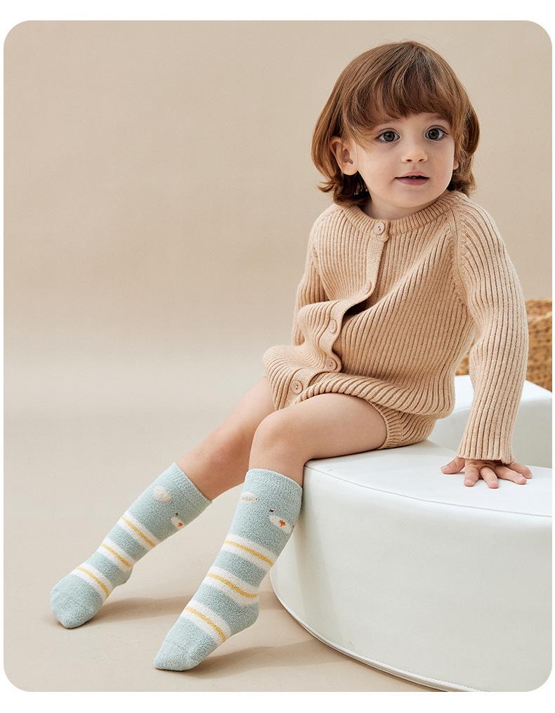 Autumn Winter Warm Mid-Calf Baby Socks - Seamless Cartoon Stripes for Infants & Toddlers