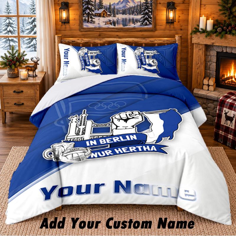 Hertha BSC Ensemble de literie à motif 3 pièces Nom personnalisé, Drap de lit et taies d'oreiller pour chambre à coucher à la maison